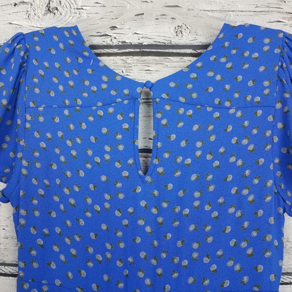 Free People boho blue jumpsuit v neck with oranges - Picture 4 of 5